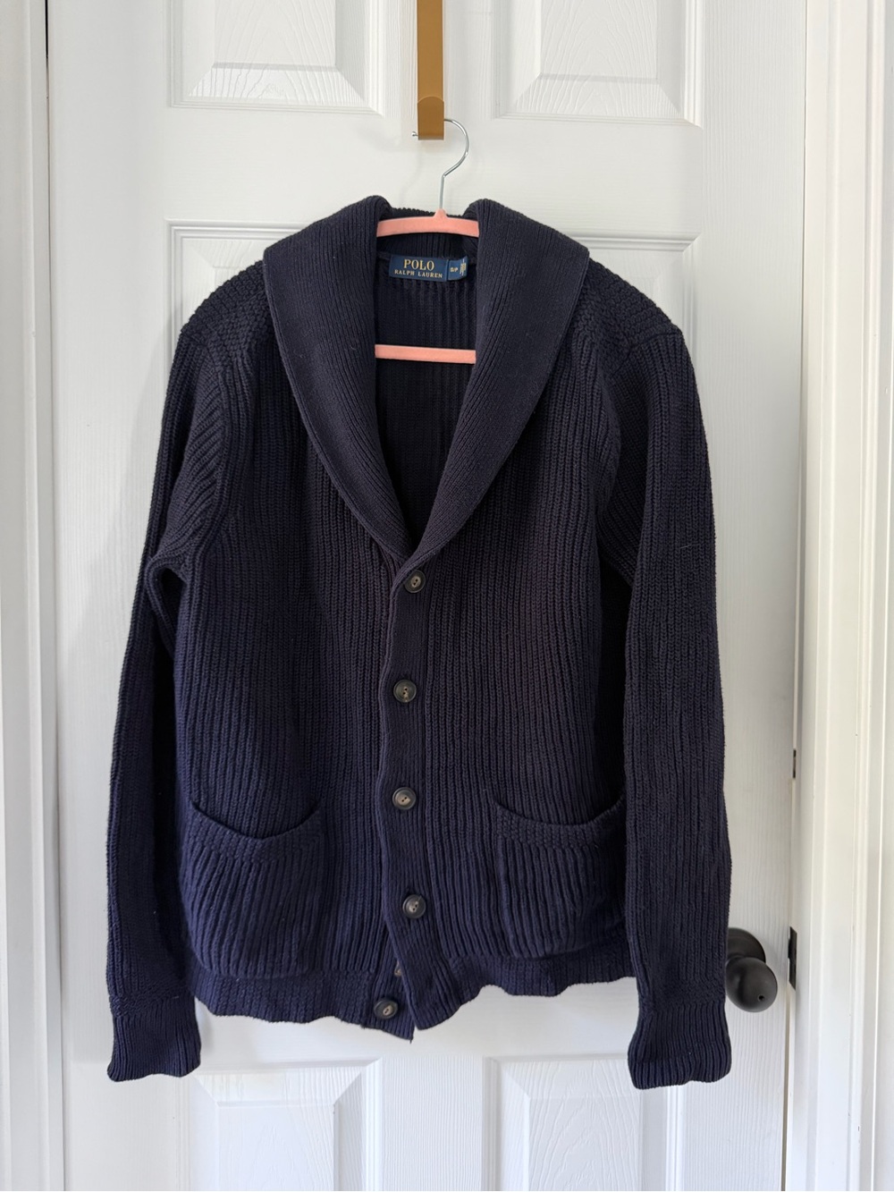 Polo Ralph Lauren Navy Blue Shawl Collar Fisherman Cardigan Sweater - men's